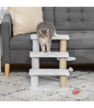 PawHut Pet Stair with 3-step Climb Ladder, Scratching Posts, White