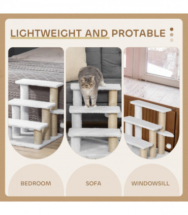 PawHut Pet Stair with 3-step Climb Ladder, Scratching Posts, White