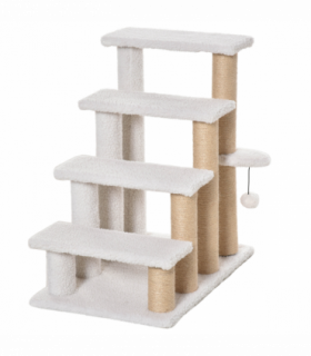 PawHut Pet Stair with 4-step Climb Ladder, Scratching Posts, White