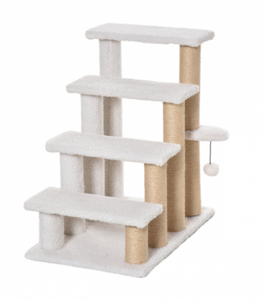 PawHut Pet Stair with 4-step Climb Ladder, Scratching Posts, White