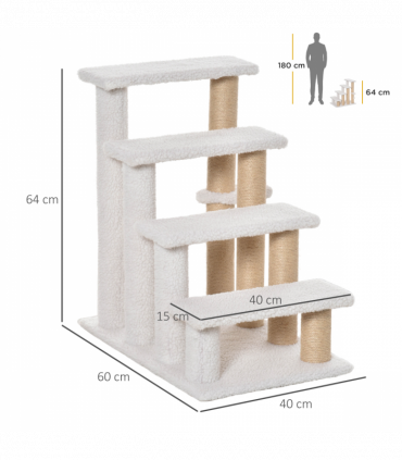 PawHut Pet Stair with 4-step Climb Ladder, Scratching Posts, White