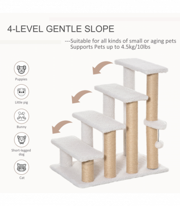 PawHut Pet Stair with 4-step Climb Ladder, Scratching Posts, White