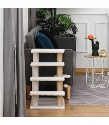 PawHut Pet Stair with 4-step Climb Ladder, Scratching Posts, White