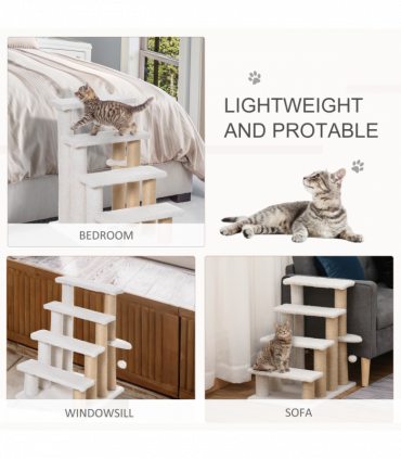 PawHut Pet Stair with 4-step Climb Ladder, Scratching Posts, White