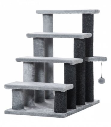 PawHut Pet Stairs with 3-step Stair, Scratching Posts, Platforms, Toy Ball