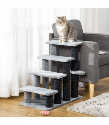 PawHut Pet Stairs with 3-step Stair, Scratching Posts, Platforms, Toy Ball