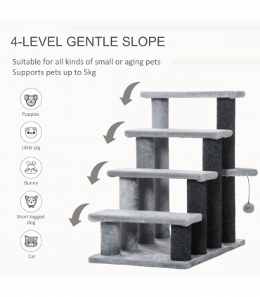 PawHut Pet Stairs with 3-step Stair, Scratching Posts, Platforms, Toy Ball