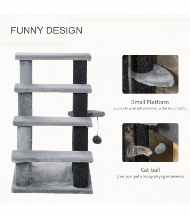 PawHut Pet Stairs with 3-step Stair, Scratching Posts, Platforms, Toy Ball