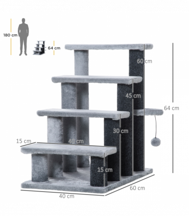 PawHut Pet Stairs with 3-step Stair, Scratching Posts, Platforms, Toy Ball