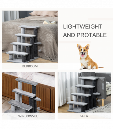 PawHut Pet Stairs with 3-step Stair, Scratching Posts, Platforms, Toy Ball