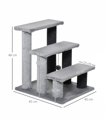 PawHut Pet Stairs with 3-step Stair, Scratching Posts, Platforms, Toy Ball