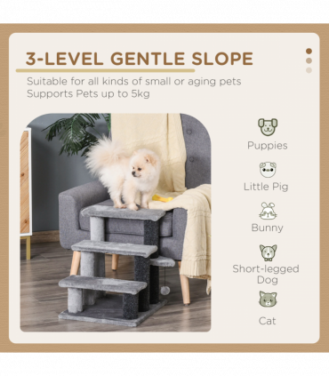 PawHut Pet Stairs with 3-step Stair, Scratching Posts, Platforms, Toy Ball