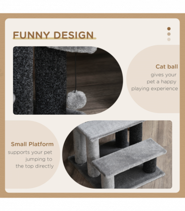 PawHut Pet Stairs with 3-step Stair, Scratching Posts, Platforms, Toy Ball