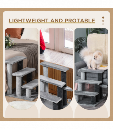 PawHut Pet Stairs with 3-step Stair, Scratching Posts, Platforms, Toy Ball