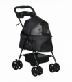 PawHut Pet Stroller Foldable Travel Carriage w/ Brake Basket Canopy, Black