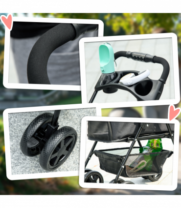 PawHut Pet Stroller Foldable Travel Carriage w/ Brake Basket Canopy, Black