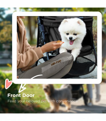 PawHut Pet Stroller Foldable Travel Carriage w/ Brake Basket Canopy, Black