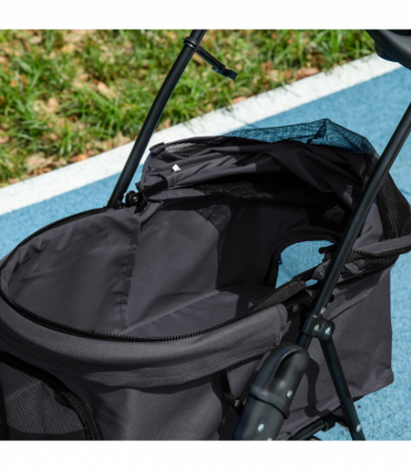 PawHut Pet Stroller Foldable Travel Carriage w/ Brake Basket Canopy, Black