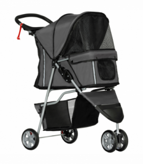 PawHut Pet Stroller Pushchair Carrier for Cat Puppy with 3 Wheels Dark Grey