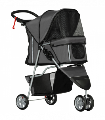 PawHut Pet Stroller Pushchair Carrier for Cat Puppy with 3 Wheels Dark Grey