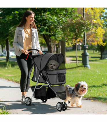 PawHut Pet Stroller Pushchair Carrier for Cat Puppy with 3 Wheels Dark Grey