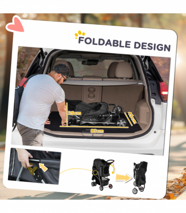 PawHut Pet Stroller Pushchair Carrier for Cat Puppy with 3 Wheels Dark Grey