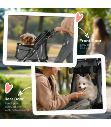 PawHut Pet Stroller Pushchair Carrier for Cat Puppy with 3 Wheels Dark Grey