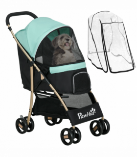 PawHut Pet Stroller for XS and S Dogs with Rain Cover - Green