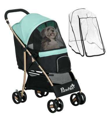 PawHut Pet Stroller for XS and S Dogs with Rain Cover - Green