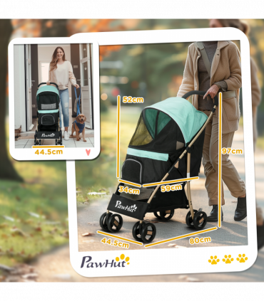 PawHut Pet Stroller for XS and S Dogs with Rain Cover - Green