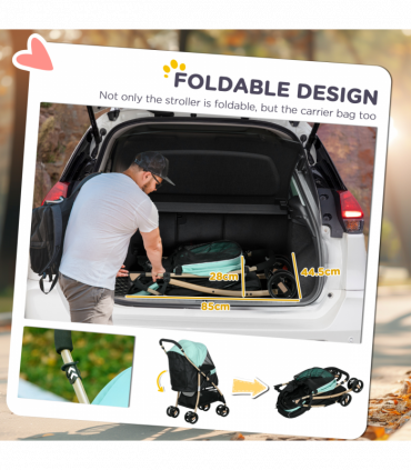 PawHut Pet Stroller for XS and S Dogs with Rain Cover - Green