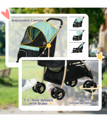PawHut Pet Stroller for XS and S Dogs with Rain Cover - Green