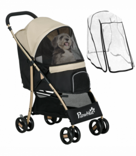 PawHut Pet Stroller for XS and S Dogs with Rain Cover - Khaki