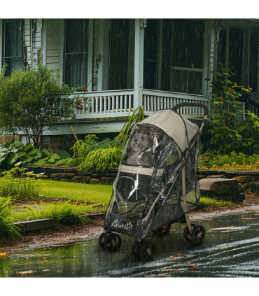PawHut Pet Stroller for XS and S Dogs with Rain Cover - Khaki