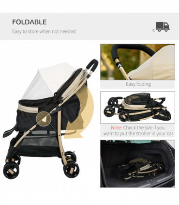 PawHut Pet Stroller for XS and S Dogs with Rain Cover - Khaki