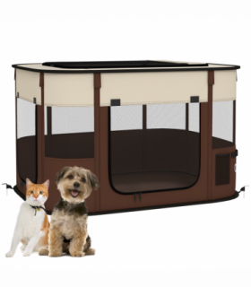 PawHut Portable Dog Pen for Puppies, Rabbits, Kittens, Guinea Pigs - Brown