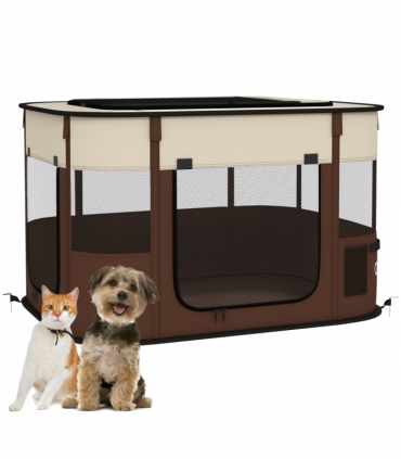 PawHut Portable Dog Pen for Puppies, Rabbits, Kittens, Guinea Pigs - Brown