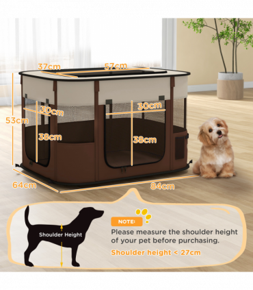PawHut Portable Dog Pen for Puppies, Rabbits, Kittens, Guinea Pigs - Brown