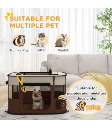 PawHut Portable Dog Pen for Puppies, Rabbits, Kittens, Guinea Pigs - Brown