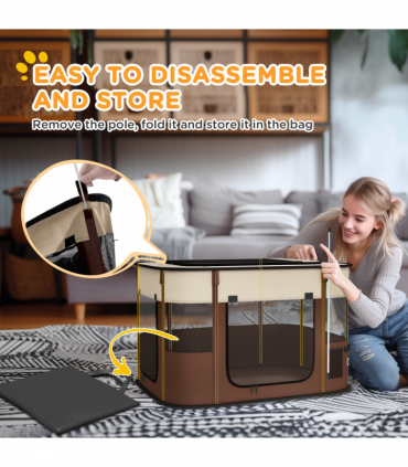 PawHut Portable Dog Pen for Puppies, Rabbits, Kittens, Guinea Pigs - Brown