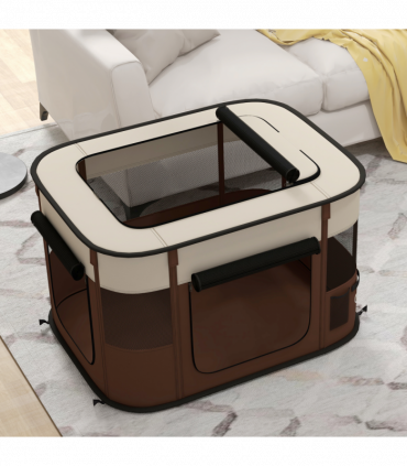 PawHut Portable Dog Pen for Puppies, Rabbits, Kittens, Guinea Pigs - Brown