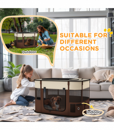 PawHut Portable Dog Pen for Puppies, Rabbits, Kittens, Guinea Pigs - Brown