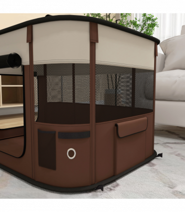 PawHut Portable Dog Pen for Puppies, Rabbits, Kittens, Guinea Pigs - Brown
