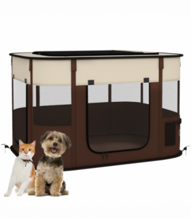PawHut Portable Dog Pen for Puppies, Rabbits, Kittens, Guinea Pigs - Brown