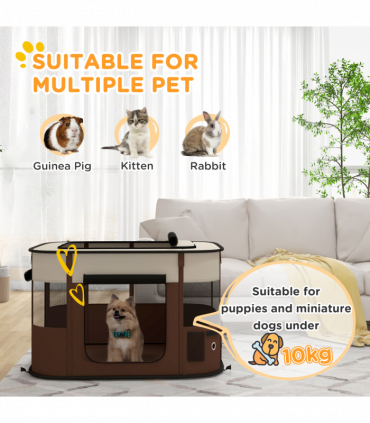 PawHut Portable Dog Pen for Puppies, Rabbits, Kittens, Guinea Pigs - Brown