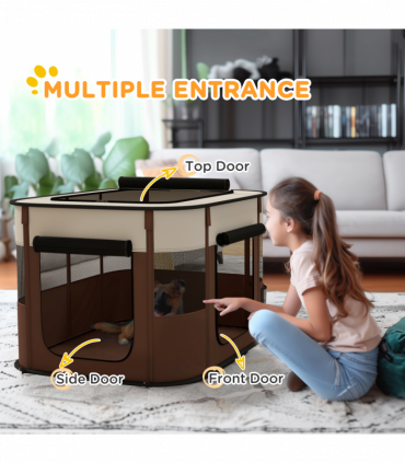 PawHut Portable Dog Pen for Puppies, Rabbits, Kittens, Guinea Pigs - Brown