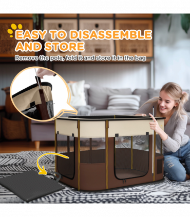 PawHut Portable Dog Pen for Puppies, Rabbits, Kittens, Guinea Pigs - Brown