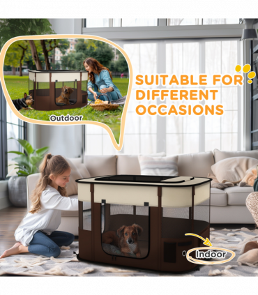 PawHut Portable Dog Pen for Puppies, Rabbits, Kittens, Guinea Pigs - Brown