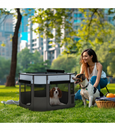 PawHut Portable Dog Pen for Puppies, Rabbits, Kittens, Guinea Pigs - Grey
