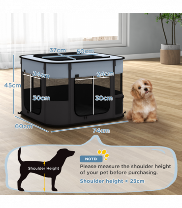 PawHut Portable Dog Pen for Puppies, Rabbits, Kittens, Guinea Pigs - Grey